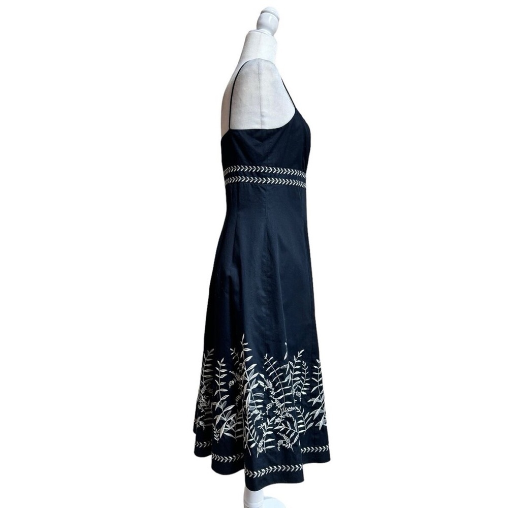 Ann Taylor Black Cotton Sleeveless Fit Flare Midi Women Sz 12 Floral Embroidered - Picture 2 of 8